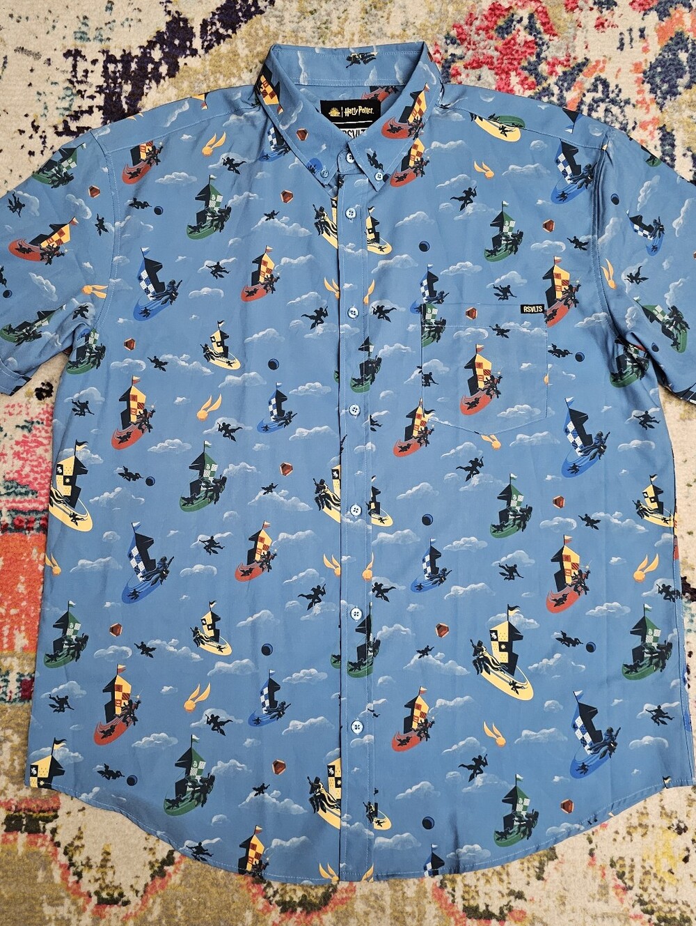 RSVLTS Mens Aloha Shirt 2XL XXL Harry Potter Bludger Quaffle Snitch Quidditch